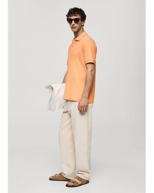 Mango White 100% Cotton Pique Polo Shirt Pastel for men