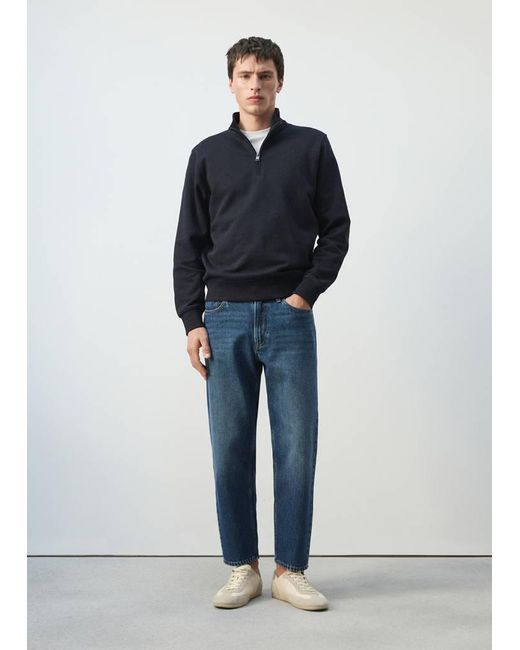 Mango Black Zip Neck Sweatshirt 100% Cotton Lightweight for men