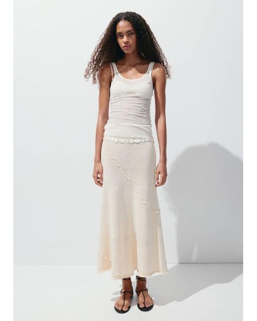 Mango White Ribbed Skirt With Wavy Stitching Details