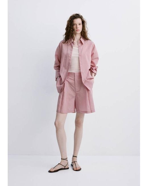 Mango Pink Pinstripe Straight Bermudas