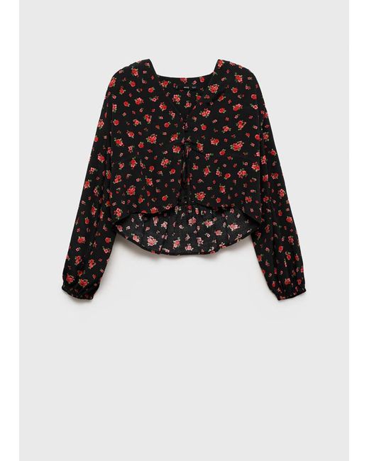 Mango White Ruffled Floral Blouse