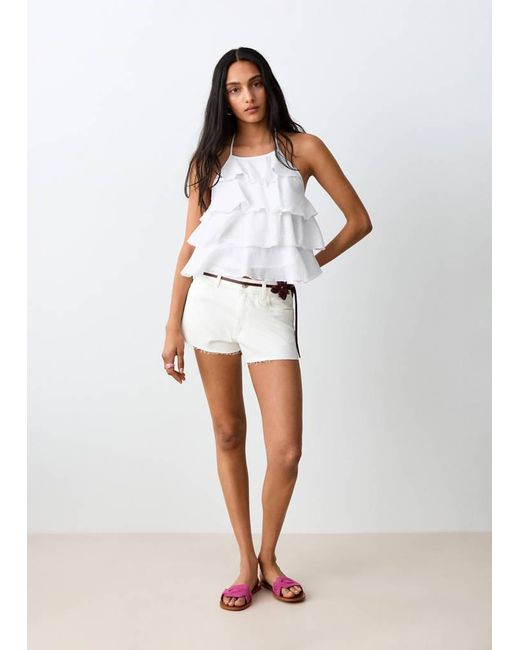 MANGO TEEN White Halter Neck Ruffled Top