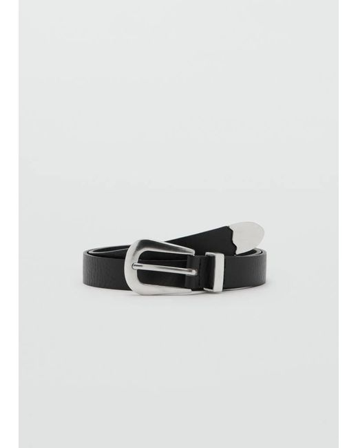 Mango Black Leather Belt With Metal Detail
