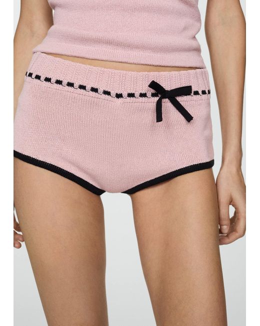 Mango Pink Contrast Shorts With Bow Detail Pastel