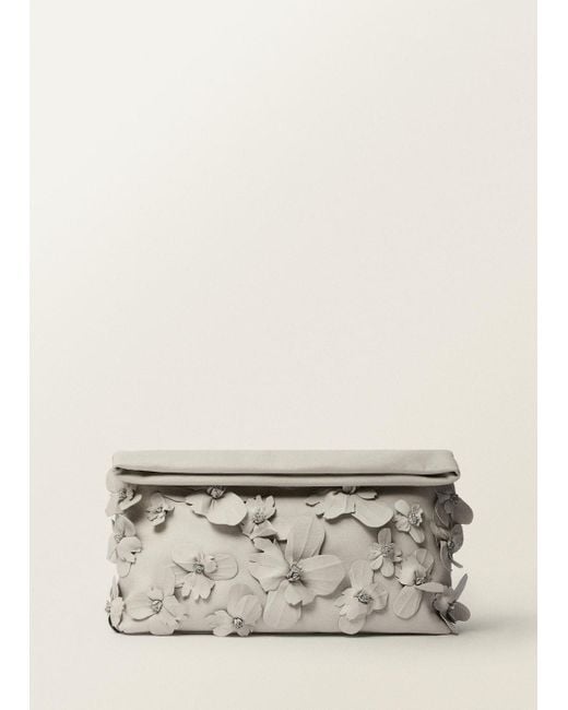 Mango Natural Leather Handbag With Flower Detail