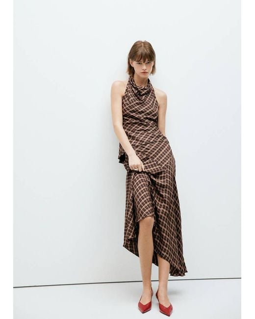 Mango White Draped Checkered Top