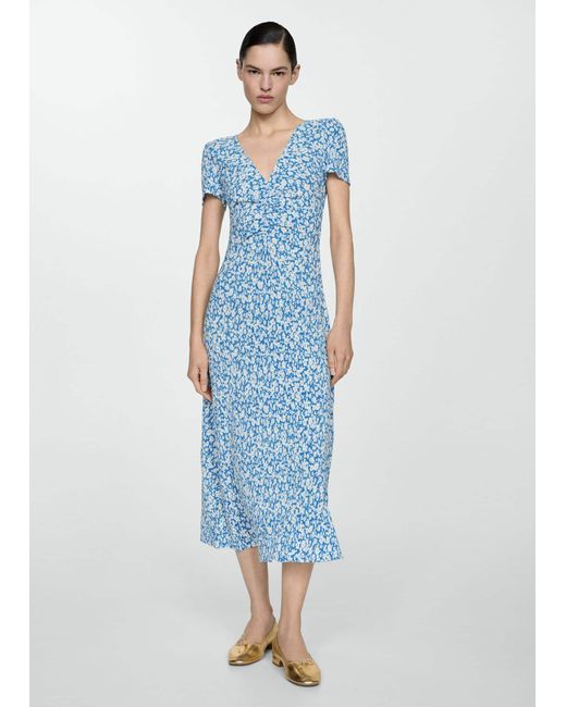 Mango Blue Floral Print Dress