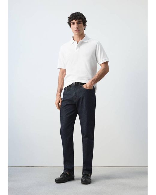 Mango White Regular-Fit Cotton Piqué Polo Shirt for men