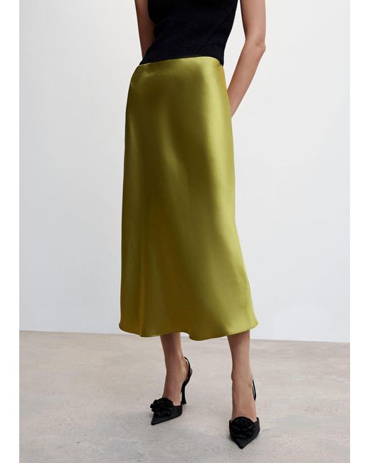 Mango Green Midi Satin Skirt