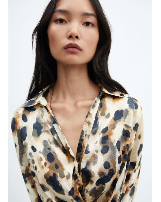 Leopard print satin shirt dress top