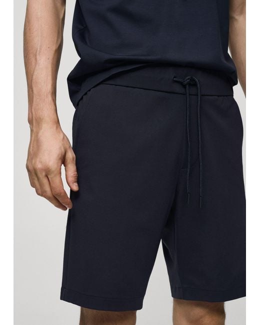 Mango Blue Technical Fabric Drawstring Bermuda Shorts Dark for men