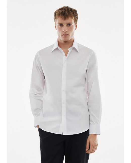 Mango White Regular-fit Stretch Cotton Shirt for men