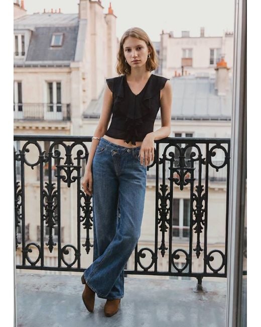 MANGO TEEN Black Ruffled Chiffon Blouse