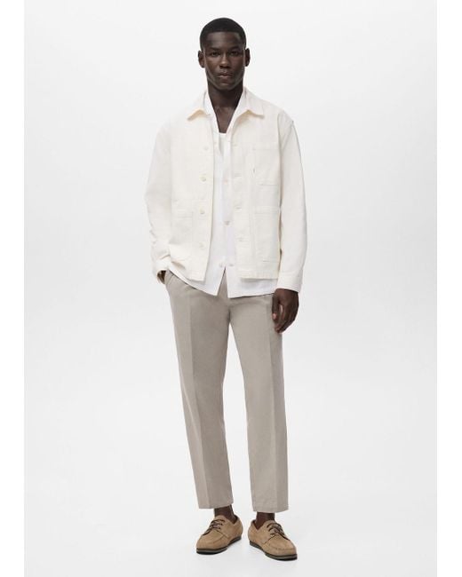 Mango White 100% Cotton Denim Jacket for men