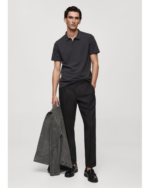 Mango Blue Slim-fit Textured Cotton Polo Shirt Dark for men