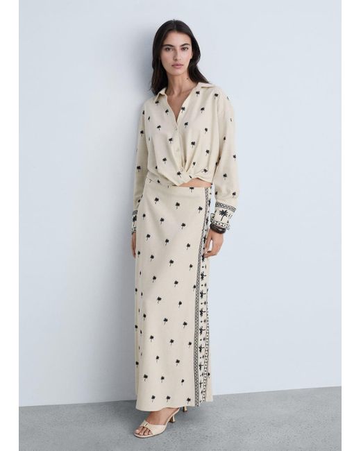 Mango White Embroidered Flared Skirt