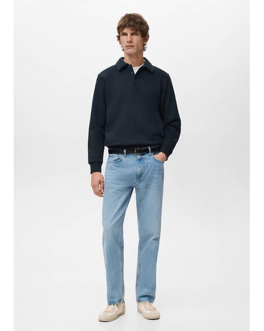 Mango Blue Regular-Fit Polo Sweatshirt for men