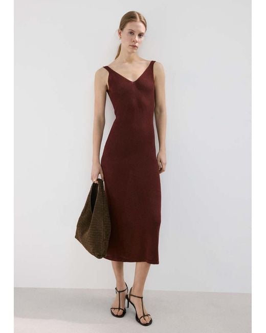 Mango Brown V-Neck Knitted Dress