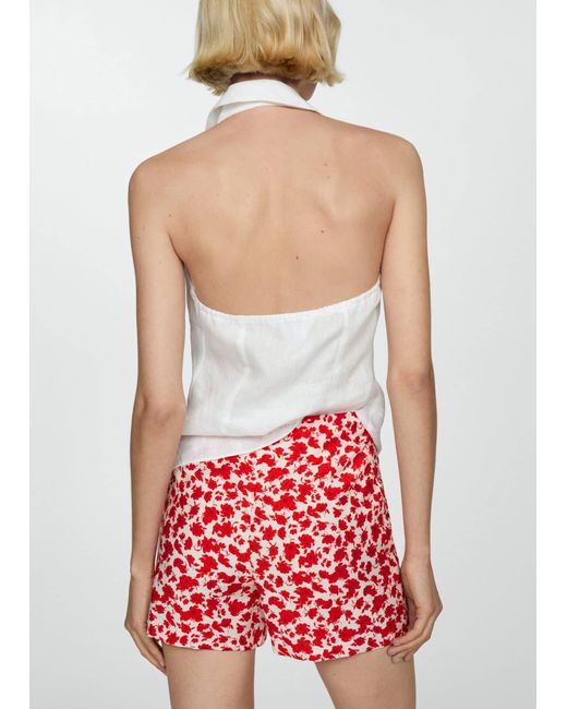 Mango Red Straight Shorts Floral Print