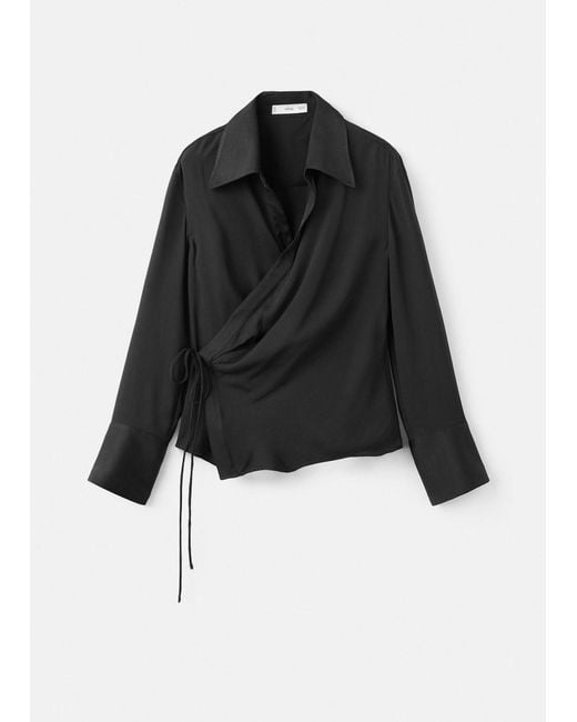 Mango Blue Cross-Over Satin Blouse