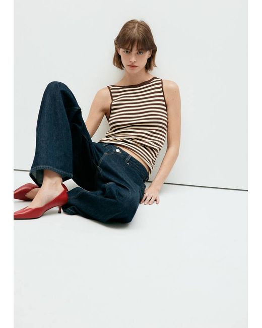 Mango Brown Fine Knit Boat Neck Top