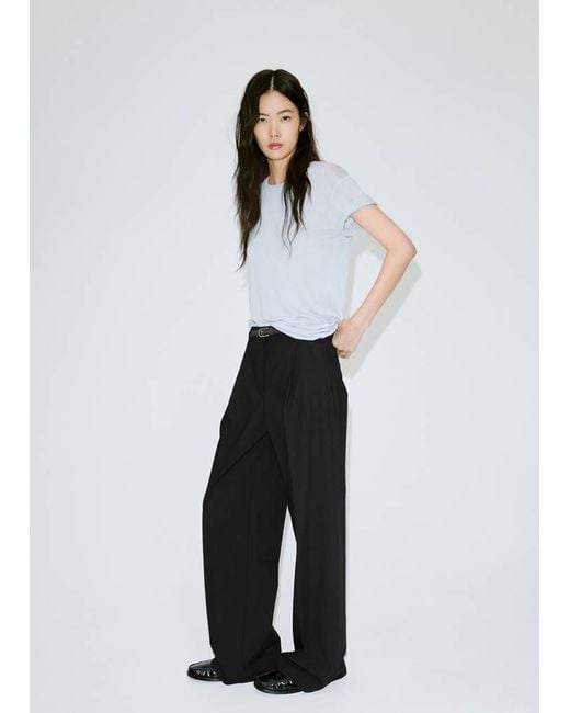 Mango White Straight-Fit Pleated Trousers