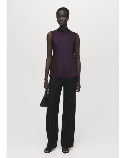 Mango Gray Satin Blouse With Draped Neck