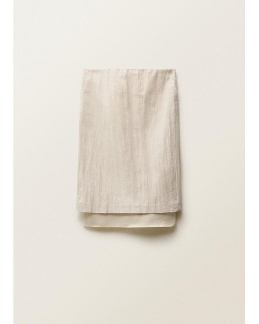 Mango Natural Combined Linen-Blend Midi-Skirt