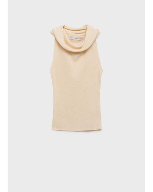 Mango White Knitted Top With Draped Neck