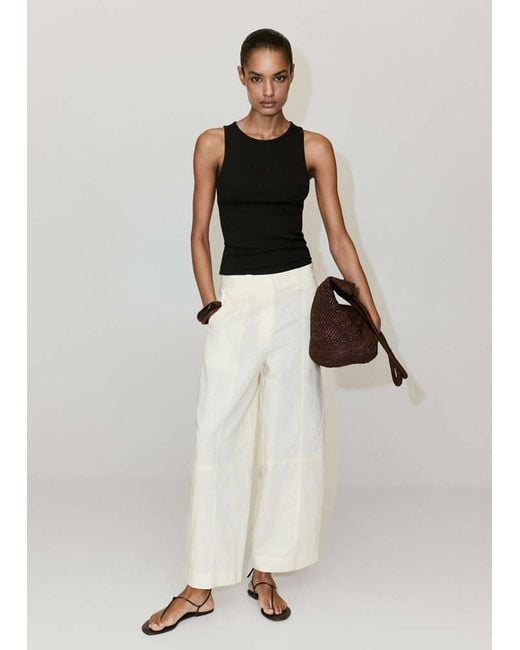 Mango Black Ribbed Cotton-Blend Top