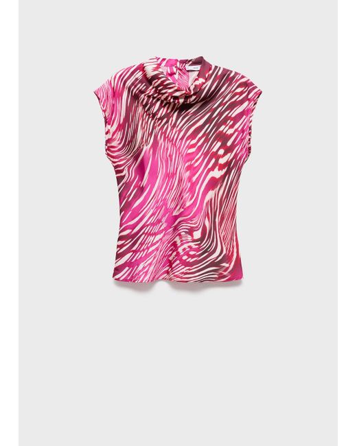 Mango Pink Satin Blouse With Draped Neck