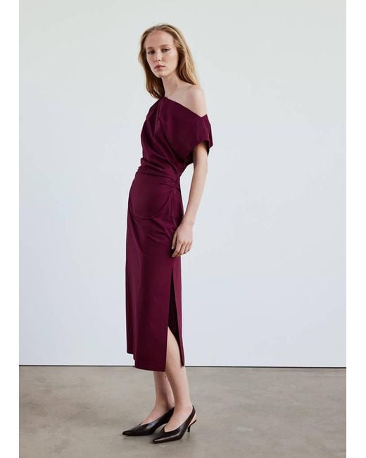 Mango Red Asymmetrical Pleated Dress