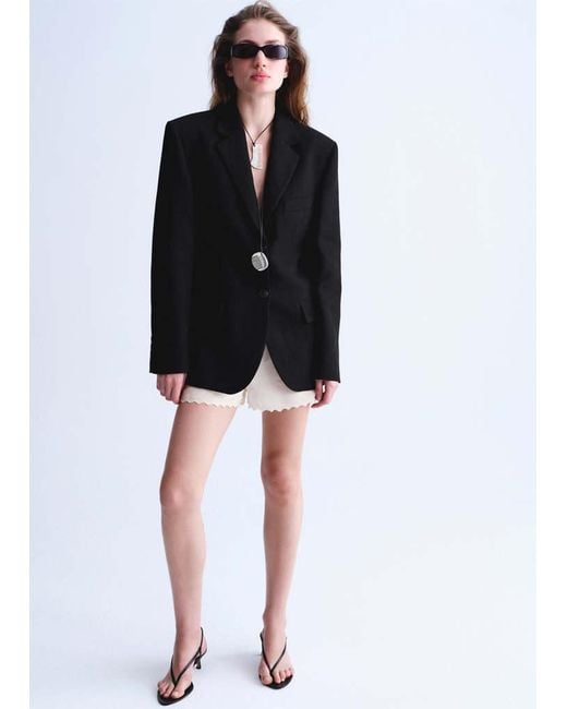 Mango Black Ruched Semi-Transparent Shorts
