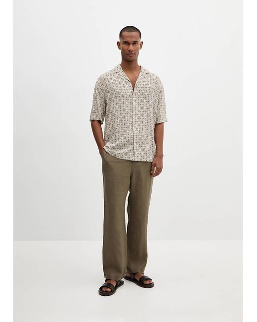 Mango Blue 100% Linen Pants With Drawstring Khaki for men