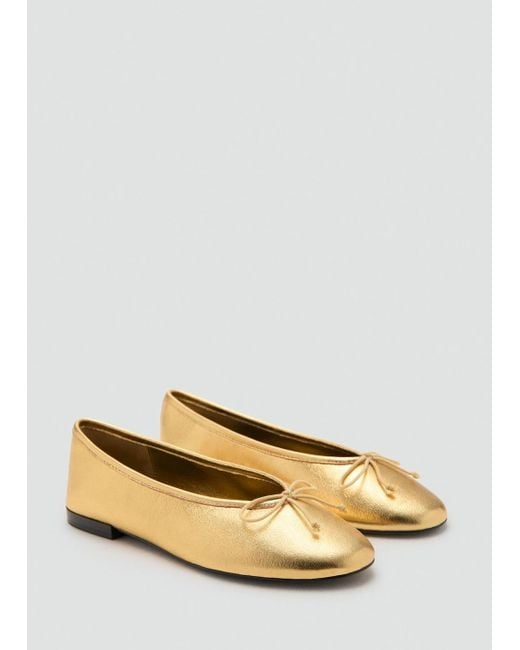 Mango Natural Leather Ballet Flats With Bow