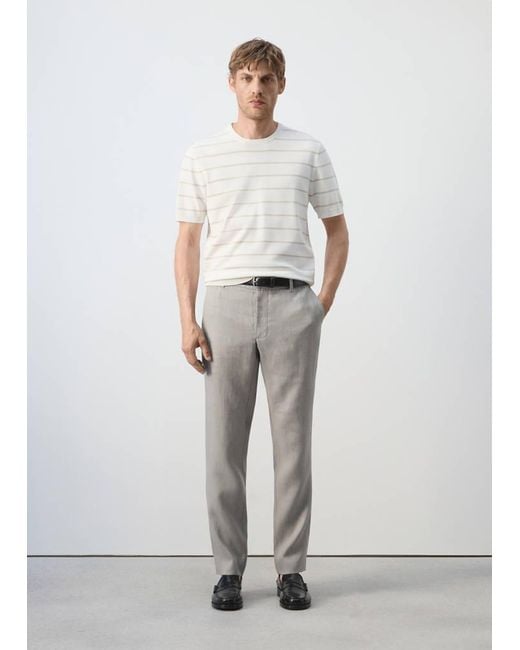 Mango Gray Slim-Fit 100% Linen Trousers for men