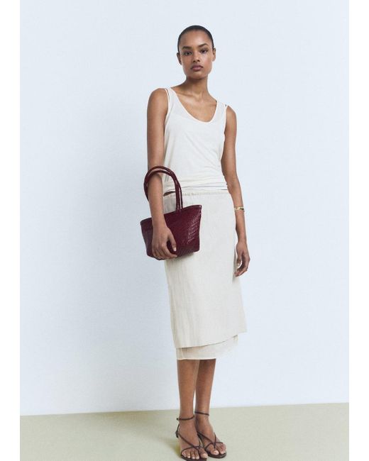 Mango White Medium Braided Leather Bag