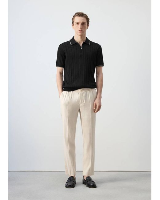 Mango Black Fine-Knit Polo Shirt With Zip for men