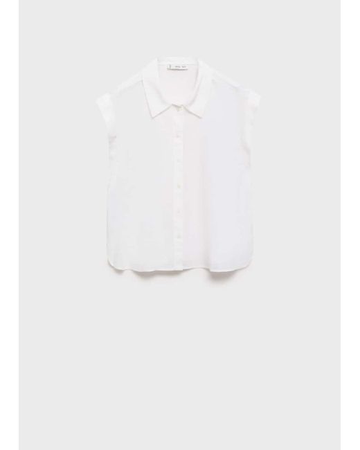 Mango White Flowing Linen Blouse