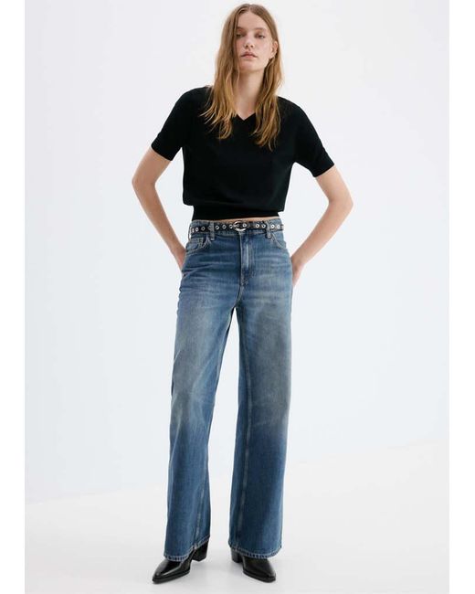Mango Blue High-Waisted Wideleg Jeans