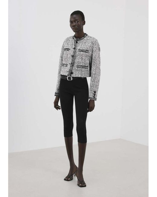 Mango Black Tweed Jacket With Frayed Ends