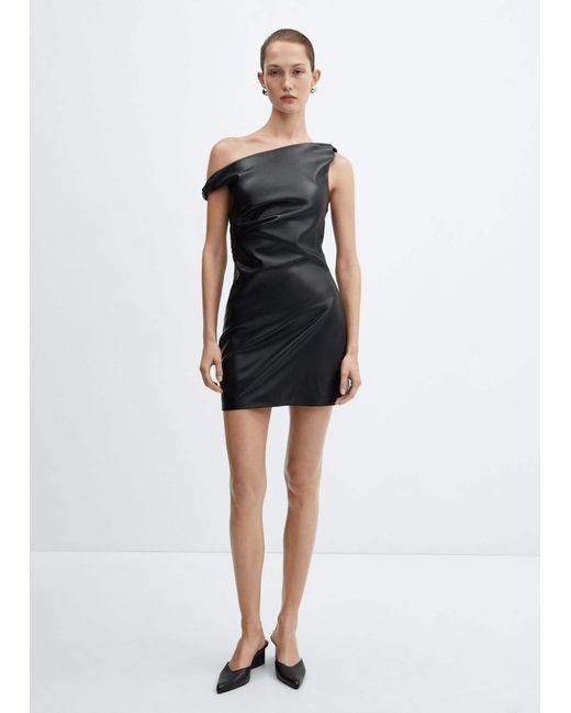 Mango Black Short Leather-effect Dress