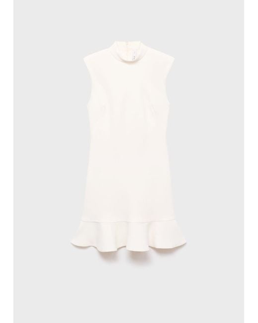Mango White High-Neck Dress With Ruffle
