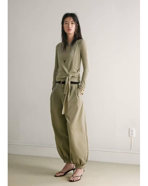 Mango Green Knitted Cardigan With Bow