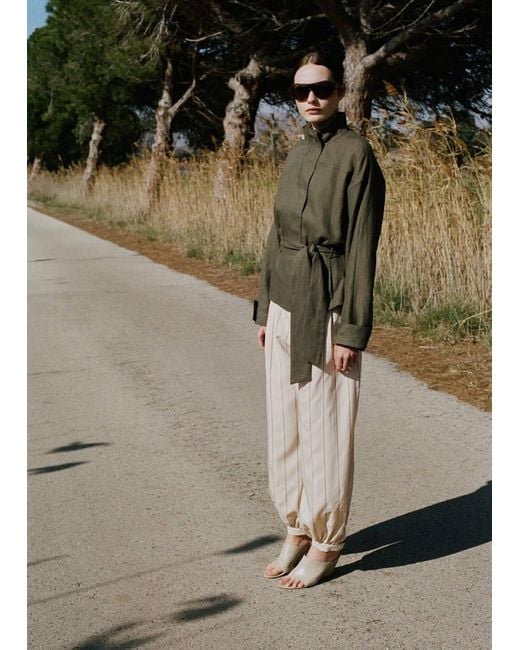 Mango Green Striped Lyocell Balloon Pants