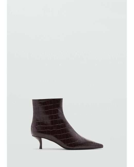 Mango Gray Croc-Effect Pointed-Toe Ankle Boots