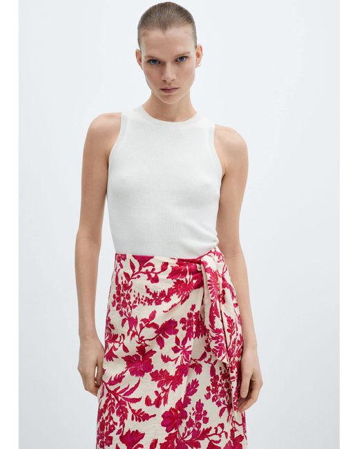 Mango Red Floral-print Wrap Skirt Coral