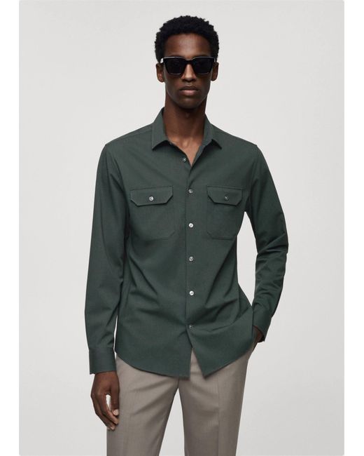 Mango Green Overshirt With Stretch Fabric Pockets for men