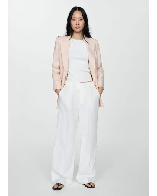 Mango White Linen Jacket With Buttoned Cuffs Pastel