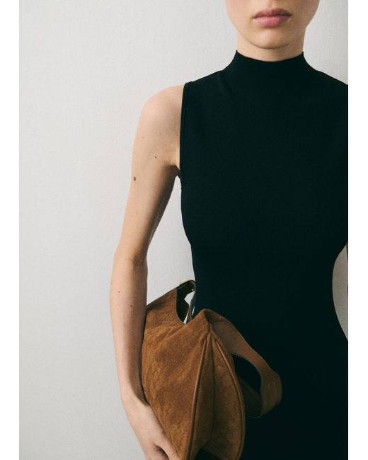 Mango Blue Suede Shoulder Bag With Logo Print